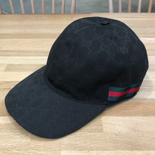 グッチ(Gucci)の超美品 グッチ 現行 オリジナルGGキャンバス ベースボールキャップ ブラック(キャップ)