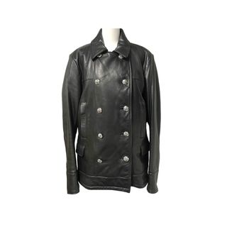 クロムハーツ(Chrome Hearts)の極美品 CHROME HEARTS クロムハーツ レザーPコート ダガー BSフレア ジャパンタグ ブラック シルバー925 シルバー金具 中古 61310(その他)