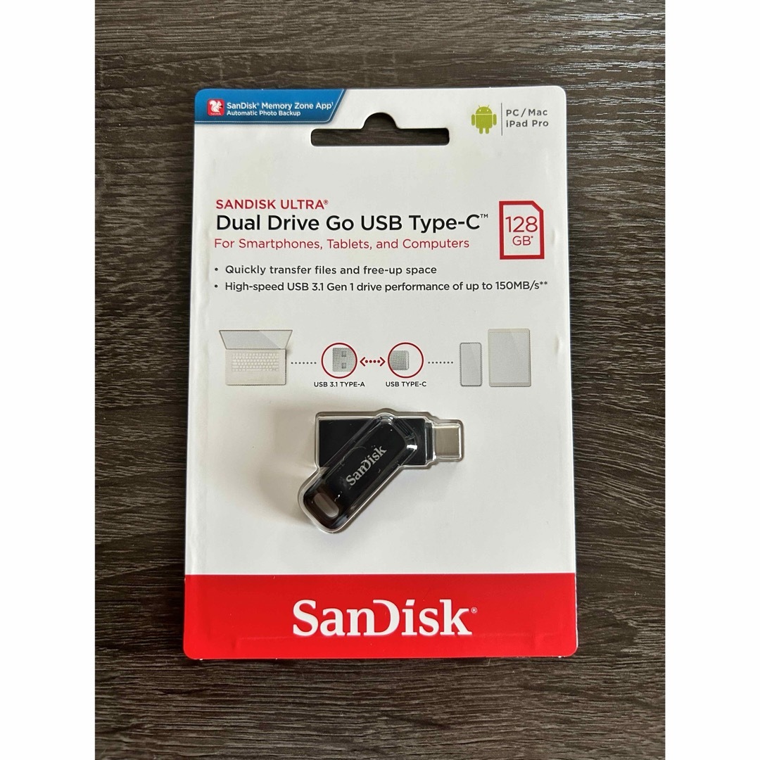 SanDisk(サンディスク)の限定特別セット！USBメモリ【128GB】Type-A/C両コネクタ搭載 スマホ/家電/カメラのPC/タブレット(PC周辺機器)の商品写真