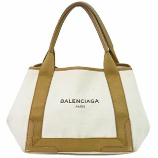 バレンシアガバッグ(BALENCIAGA BAG)の本物 バレンシアガ BALENCIAGA ネイビー カバス S トートバッグ ハンドバッグ キャンバス ベージュ ブラウン 339933 Navyy Cabas バッグ 中古(トートバッグ)