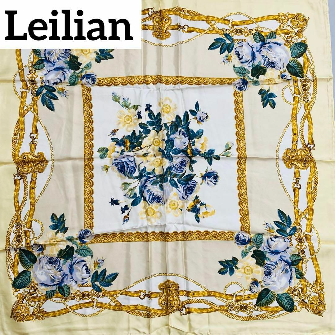 leilian(レリアン)の極美品 ★Leilian★ スカーフ 大判 花 シルク クリームイエロー タグ付 レディースのファッション小物(バンダナ/スカーフ)の商品写真