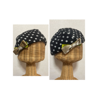襟立製帽所  リボン付き水玉ベレー帽(ハンチング/ベレー帽)