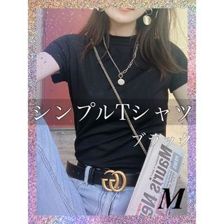 Tシャツ 黒 ブラックM モックネック カットソー 半袖 M 可愛い シンプル(Tシャツ/カットソー(半袖/袖なし))