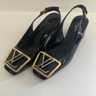 ルイヴィトン(LOUIS VUITTON)の◇ルイヴィトン　ロゴ　スクエアトゥパンプス　黒　35（22.5cm）◇(ハイヒール/パンプス)