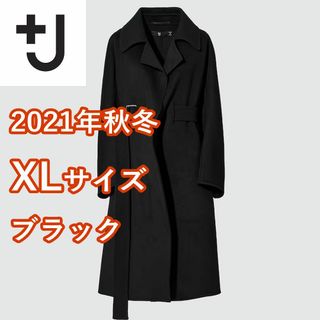 【+J・XLサイズ】 ユニクロ　カシミヤブレンドラップロングコート　ブラック