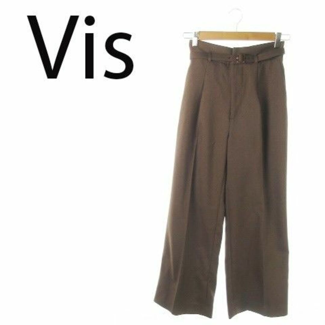 ViS(ヴィス)のビス ワイドパンツ ハイウエスト ベルト S 茶 220326AO16A レディースのパンツ(カジュアルパンツ)の商品写真