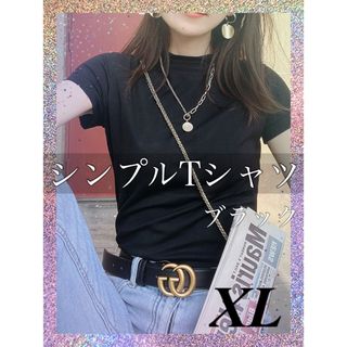 Tシャツ 黒 ブラックXL モックネック カットソー 半袖 可愛い シンプル(Tシャツ/カットソー(半袖/袖なし))