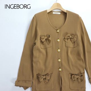 インゲボルグ(INGEBORG)のINGEBORG インゲボルグ　ニット　カーディガン　古着　レトロ　リボン(カーディガン)