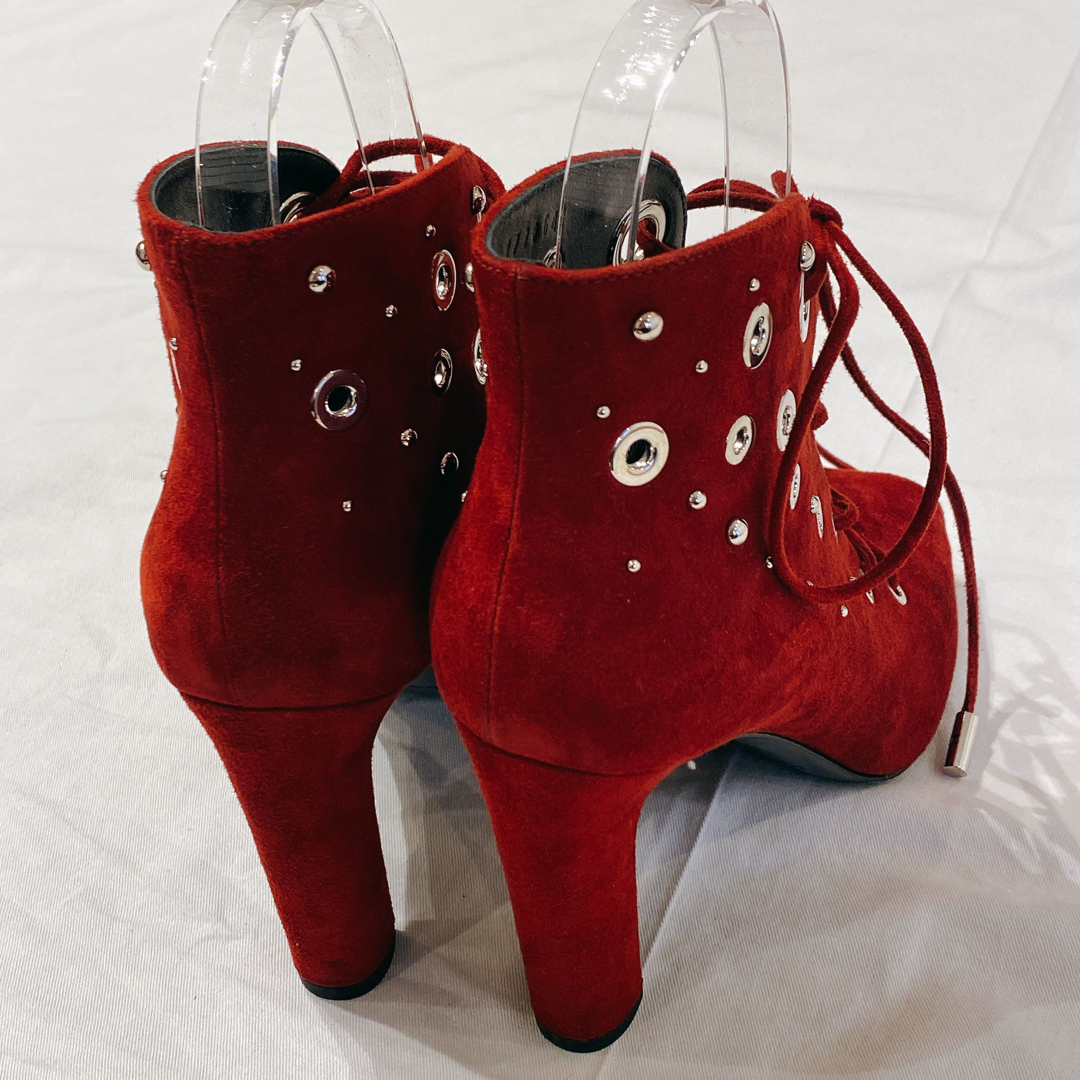 Hermes(エルメス)の希少エルメス パラードスタッズシェーブルベロアレースアップ ブーツ 赤レッド36 レディースの靴/シューズ(ブーツ)の商品写真