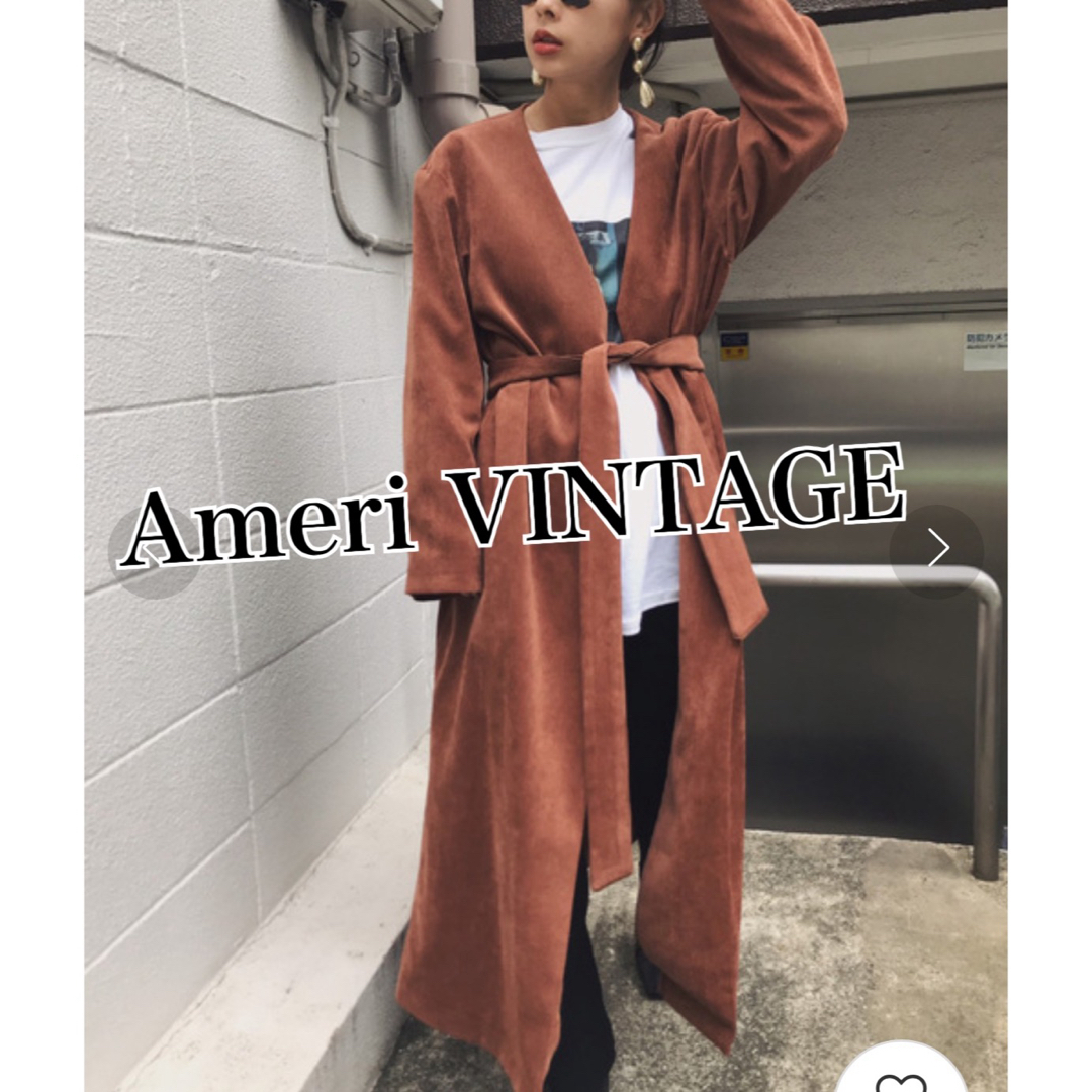 Ameri VINTAGE(アメリヴィンテージ)のAmeriアメリヴィンテージ　コーデュロイノーカラーガウンロングコート★ブラウン レディースのジャケット/アウター(ロングコート)の商品写真