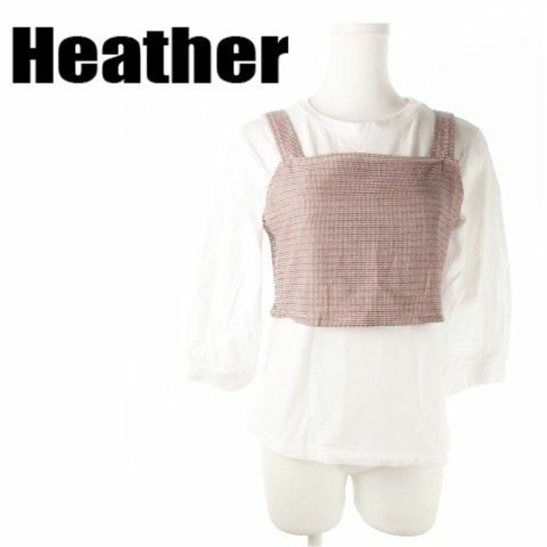 heather(ヘザー)のヘザー カットソー ビスチェ アンサンブル 千鳥 F 赤 220426AO18A レディースのトップス(カットソー(長袖/七分))の商品写真