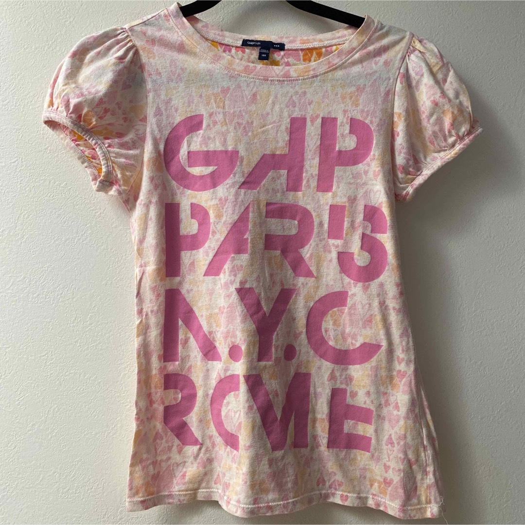 GAP Kids(ギャップキッズ)のGAPkids   半袖　パフスリーブ　ハートTシャツ キッズ/ベビー/マタニティのキッズ服女の子用(90cm~)(Tシャツ/カットソー)の商品写真