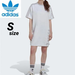 オリジナルス(Originals（adidas）)の【定価6270円】adidas レースアップ ワンピース 白 Sサイズ(ミニワンピース)