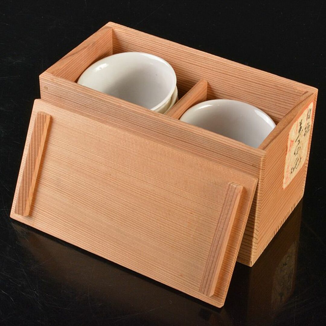 煎茶道具　徳化窯　白磁　線文　煎茶碗　五客　時代箱付　M　R6832 エンタメ/ホビーの美術品/アンティーク(陶芸)の商品写真