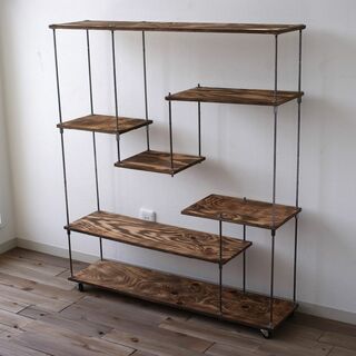 wood iron shelf 1060*910*225〈ブラウン〉(キッチン収納)