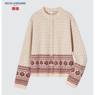 ユニクロ(UNIQLO)の【新品・レア】ユニクロ：イネス　ジャカードカーディガン　ＸＳ　ナチュラル(カーディガン)