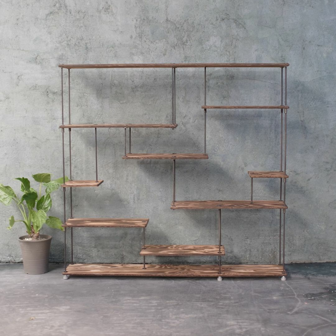 wood iron shelf 1150*1200*225〈ブラウン〉 インテリア/住まい/日用品の収納家具(リビング収納)の商品写真