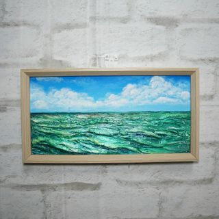 油絵  絵画 絵 長方形ミニ絵画【エメラルドブルーの海】(絵画/タペストリー)