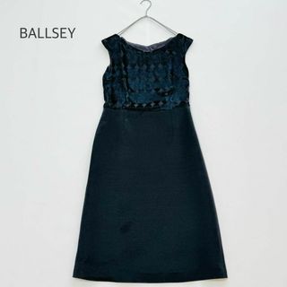 ボールジィ(Ballsey)のBALLSEY ベロア ドッキングワンピース 切替ドット 水玉 ノースリーブ 黒(ロングワンピース/マキシワンピース)