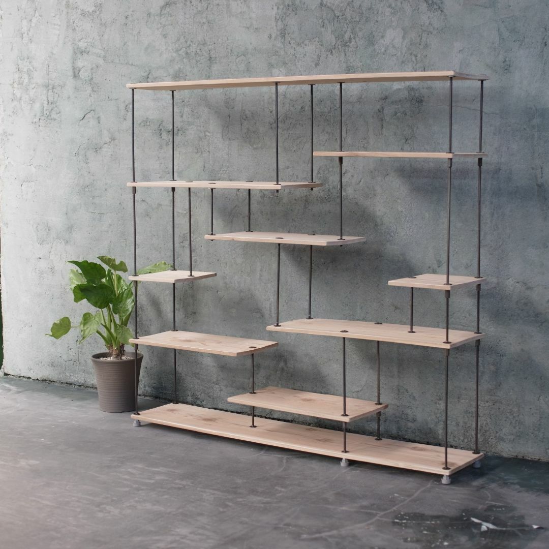 wood iron shelf 1150*1200*225〈ナチュラル色〉 インテリア/住まい/日用品の収納家具(リビング収納)の商品写真