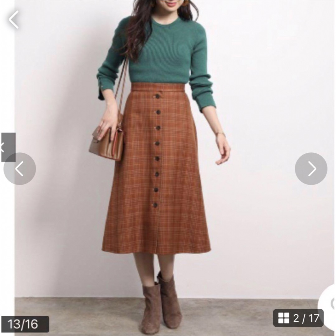 ROPE’(ロペ)のROPE ロペ    チェック×ムジ リバーシブルスカート サイズ36 ブラウン レディースのスカート(ひざ丈スカート)の商品写真