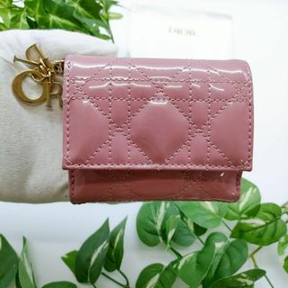 クリスチャンディオール(Christian Dior)のディオール　三つ折り財布　ロータスウォレット　カナージュ　パテントレザー　ピンク(財布)