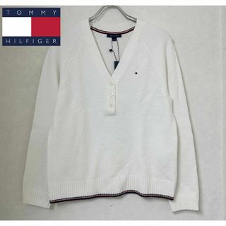 トミーヒルフィガー(TOMMY HILFIGER)の新品 XL ★ トミーヒルフィガー ヘンリーネック セーター US-L ホワイト(ニット/セーター)