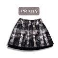 PRADA プラダ タグ付き チェック柄 シルク フレア ひざ上丈 スカート ブラック ホワイト size 38S ほぼ未使用