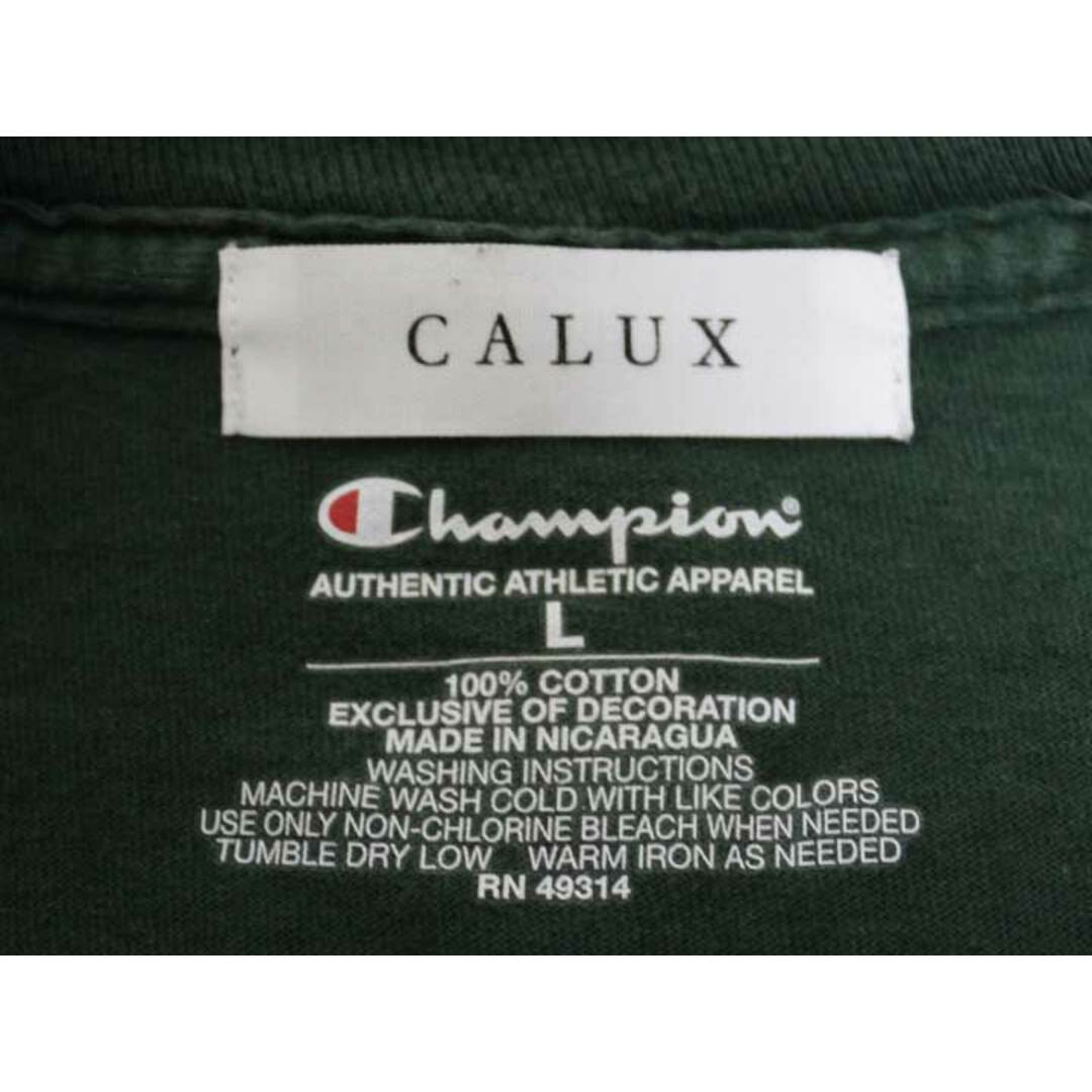 Champion(チャンピオン)の【新入荷】☆CALUX×Champion/キャラクス×チャンピオン☆プリントTシャツ/カットソー/Tシャツ/半袖/カジュアル グリーン/緑 メンズ L【中古】春夏秋冬 022042 メンズのトップス(Tシャツ/カットソー(半袖/袖なし))の商品写真