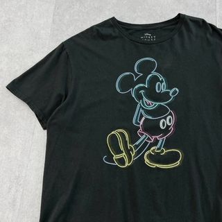 ビッグプリント　ミッキーマウス　ネオン　半袖Tシャツ　古着　ブラック　XL