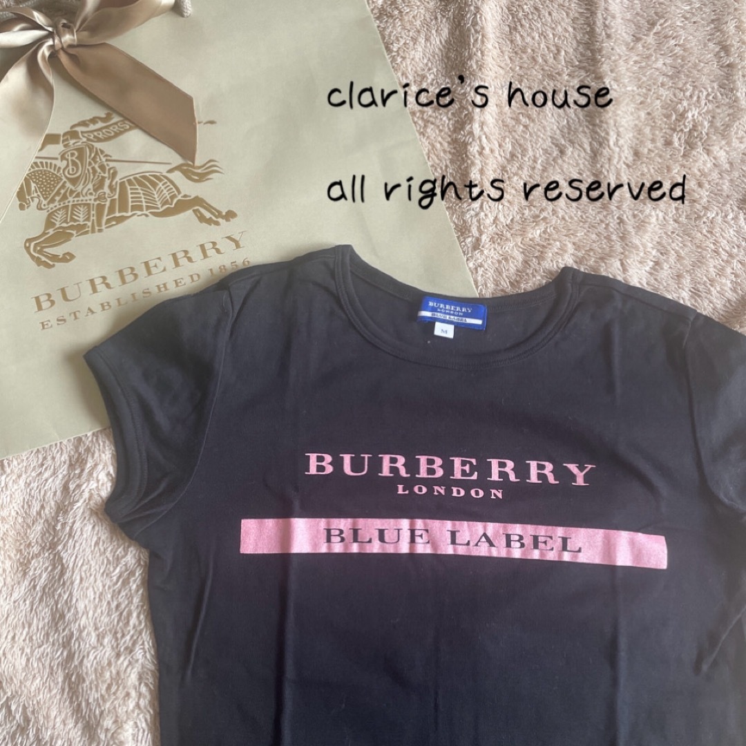 BURBERRY(バーバリー)の美品　Burberry Tシャツ　カットソー ブラック　黒　ロゴ　ピンク レディースのトップス(Tシャツ(半袖/袖なし))の商品写真