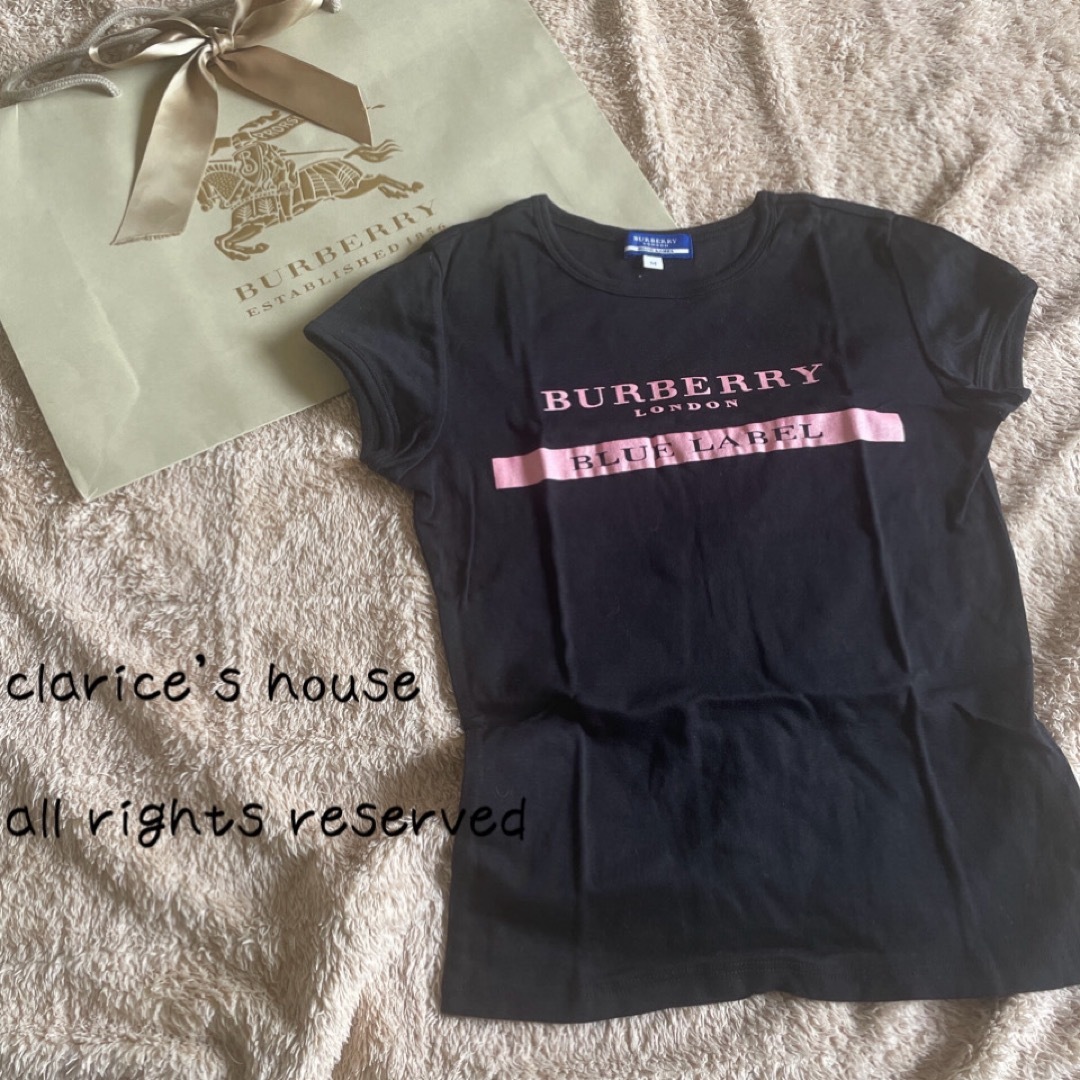 BURBERRY(バーバリー)の美品　Burberry Tシャツ　カットソー ブラック　黒　ロゴ　ピンク レディースのトップス(Tシャツ(半袖/袖なし))の商品写真