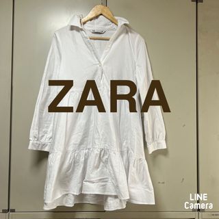 ザラ(ZARA)のお値下げ不可　ZARA コットンフレアーチュニックワンピース　白(ひざ丈ワンピース)