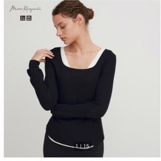 ユニクロ(UNIQLO)のヒートテックウールブレンドワッフルスクエアネックT ユニクロ　マメクロ　極暖(アンダーシャツ/防寒インナー)