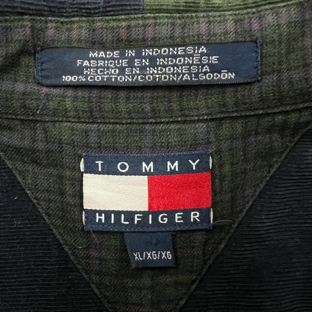 TOMMY HILFIGER(トミーヒルフィガー)の90s　トミーヒルフィガー　切替　コーデュロイシャツ　古着　モスグリーン　XL メンズのトップス(Tシャツ/カットソー(七分/長袖))の商品写真