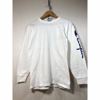 503021● Champion ロンT 袖ロゴ M ホワイト Tシャツ(Tシャツ/カットソー(七分/長袖))