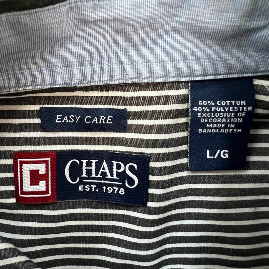 CHAPS(チャップス)のチャップス　ブランドロゴ　ストライプシャツ　長袖　古着　ストライプ　グレー　L メンズのトップス(Tシャツ/カットソー(七分/長袖))の商品写真