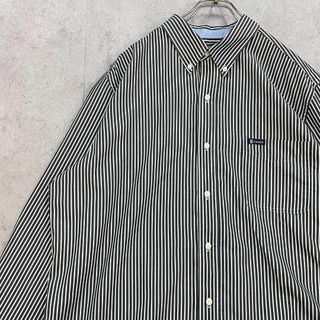 チャップス(CHAPS)のチャップス　ブランドロゴ　ストライプシャツ　長袖　古着　ストライプ　グレー　L(Tシャツ/カットソー(七分/長袖))