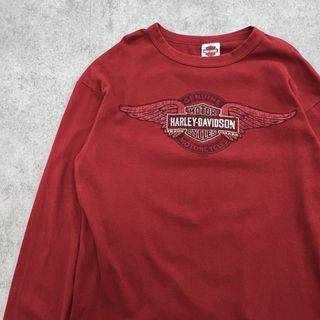 ハーレーダビッドソン(Harley Davidson)のUSA製　ハーレーダビッドソン　両面プリント　カットソー　古着　えんじ色　L(Tシャツ/カットソー(七分/長袖))