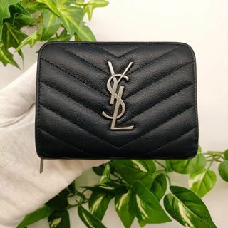 サンローラン(Saint Laurent)のサンローラン　折り財布　ジップ　カサンドラ　ブラック　シルバー(財布)