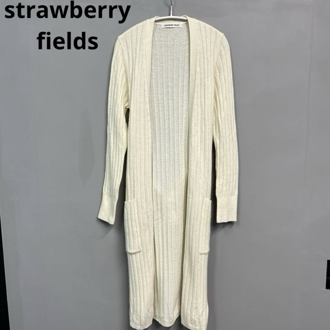 STRAWBERRY-FIELDS(ストロベリーフィールズ)のstrawberry fields ニット　ロングカーディガン　リブ　アイボリー レディースのトップス(カーディガン)の商品写真