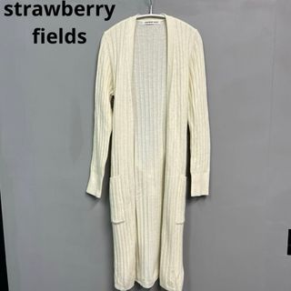 ストロベリーフィールズ(STRAWBERRY-FIELDS)のstrawberry fields ニット　ロングカーディガン　リブ　アイボリー(カーディガン)