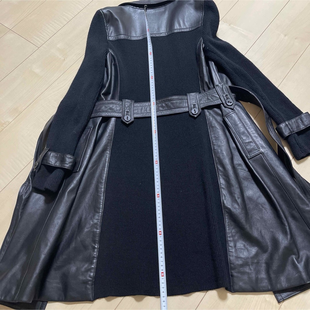 本革✖️ニット　ロング　コート　レディース　黒 レディースのジャケット/アウター(ロングコート)の商品写真