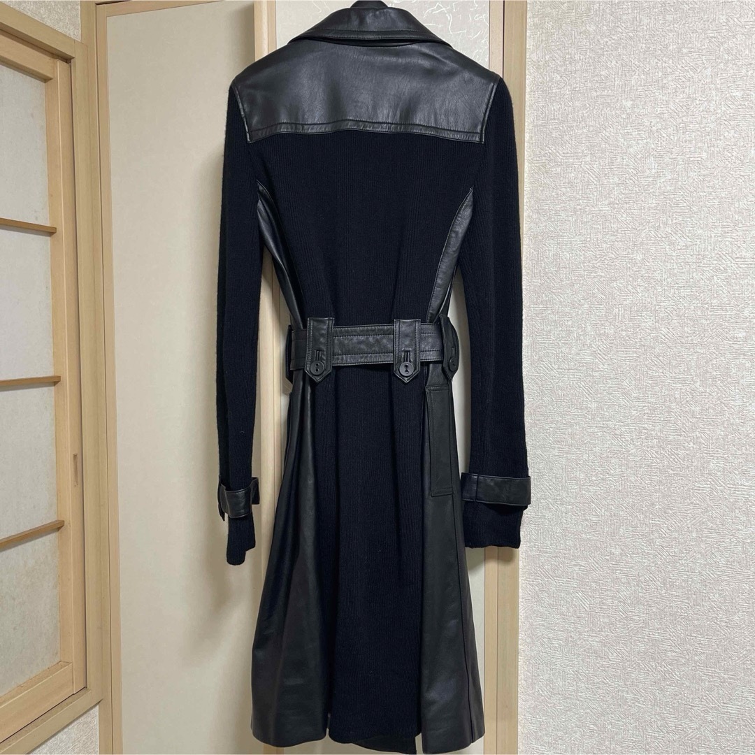 本革✖️ニット　ロング　コート　レディース　黒 レディースのジャケット/アウター(ロングコート)の商品写真