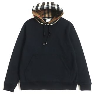 バーバリー(BURBERRY)の美品 BURBERRY バーバリー 21AW 8045004 ノバチェック コットンブレンド フーディ パーカー ブラック XS 正規品 メンズ(パーカー)