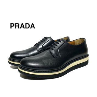 PRADA - ☆未使用 プラダ プレーントゥ レザー ダービーシューズ 黒 イタリア製 革靴