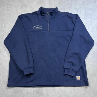 カーハート(carhartt)のカーハート　ハーフジップスウェット　プルオーバー　企業ロゴ　古着　ネイビー　XL(スウェット)