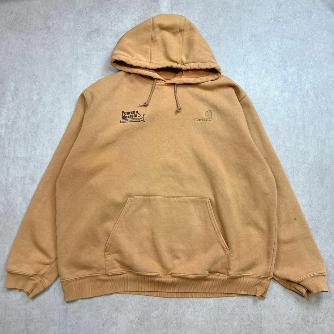 carhartt(カーハート)のメキシコ製　カーハート　企業ロゴ　パーカー　プルオーバー　古着　オレンジ　2XL メンズのトップス(パーカー)の商品写真