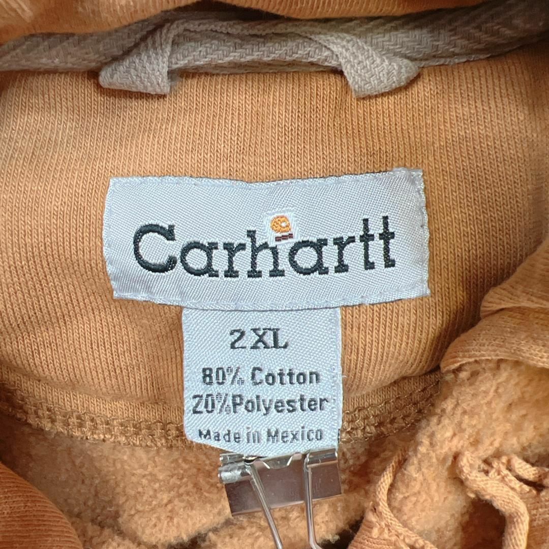 carhartt(カーハート)のメキシコ製　カーハート　企業ロゴ　パーカー　プルオーバー　古着　オレンジ　2XL メンズのトップス(パーカー)の商品写真