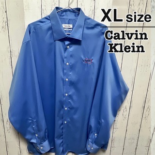 カルバンクライン(Calvin Klein)のCalvin Klein　ワークシャツ　XL　ブルー　水色　企業ロゴ　USA古着(シャツ)